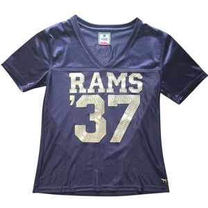 PINK Victoria’s Secret NFL Rams Rhinestone Jersey Tee Womens M Navy Gold